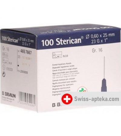 Sterican Nadel 23г 0.60x25мм Blau Luer 100 штук