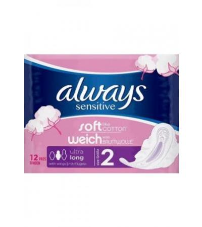 ALWAYS Ultra Binde Long Sensitive Flügeln 12 Stk