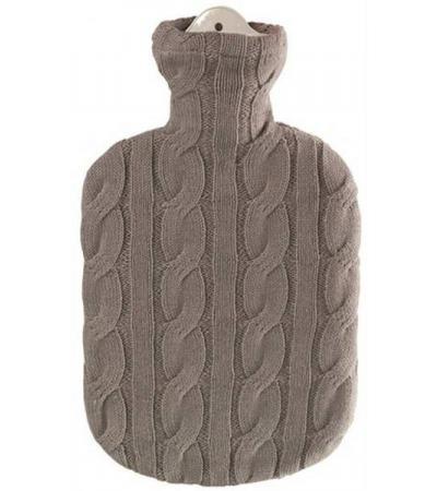 SÄNGER WÄRMFLASCHE 2L STRICKBEZUG ZOPF DUNKELBEIGE