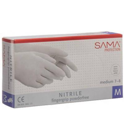 SAMA PROTEC HANDSCHUHE M NITRIL UNGEPUDERT WEISS 100 STK