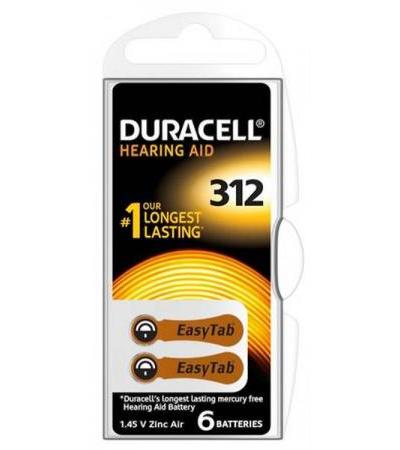 DURACELL BATTERIE EASYTAB 312 ZINC AIR D6 1.4V 6 STK